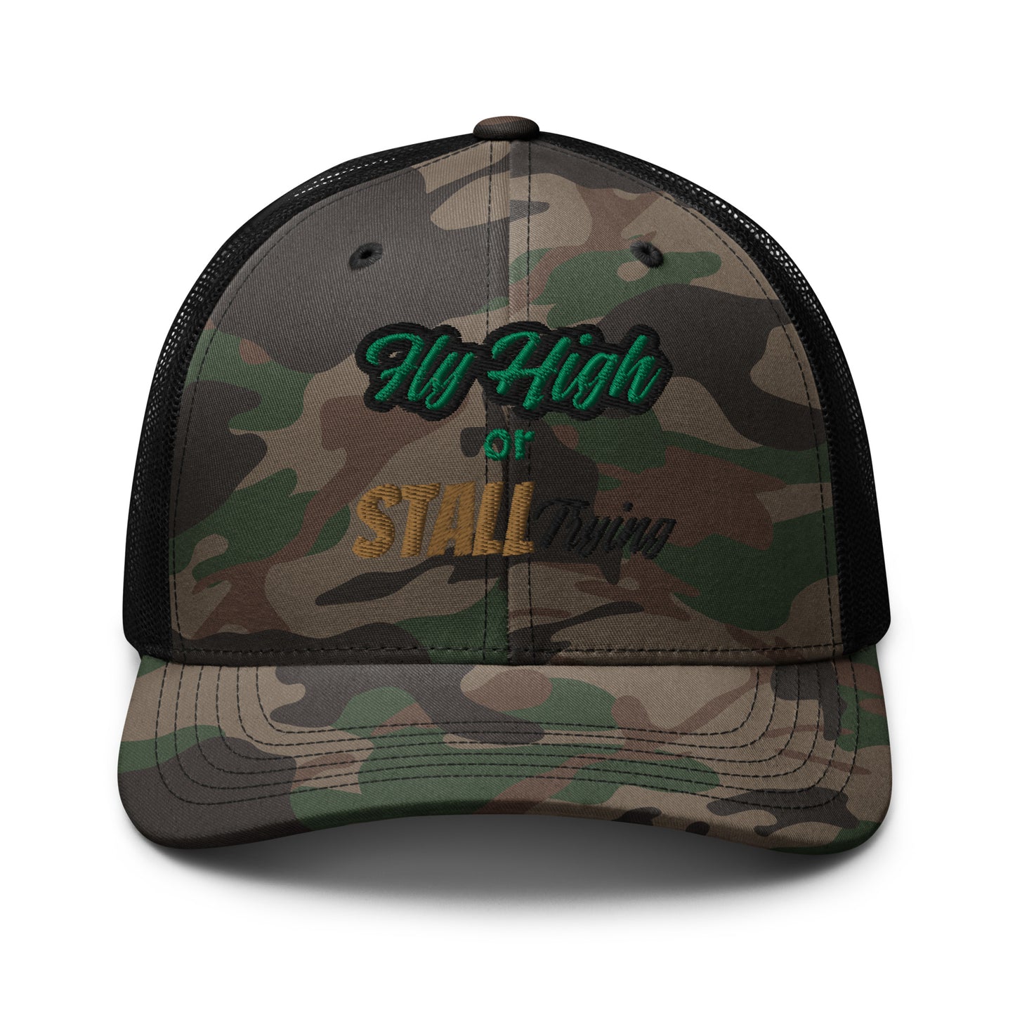 Fligh High or Stall Trying Camouflage Pilot Hat