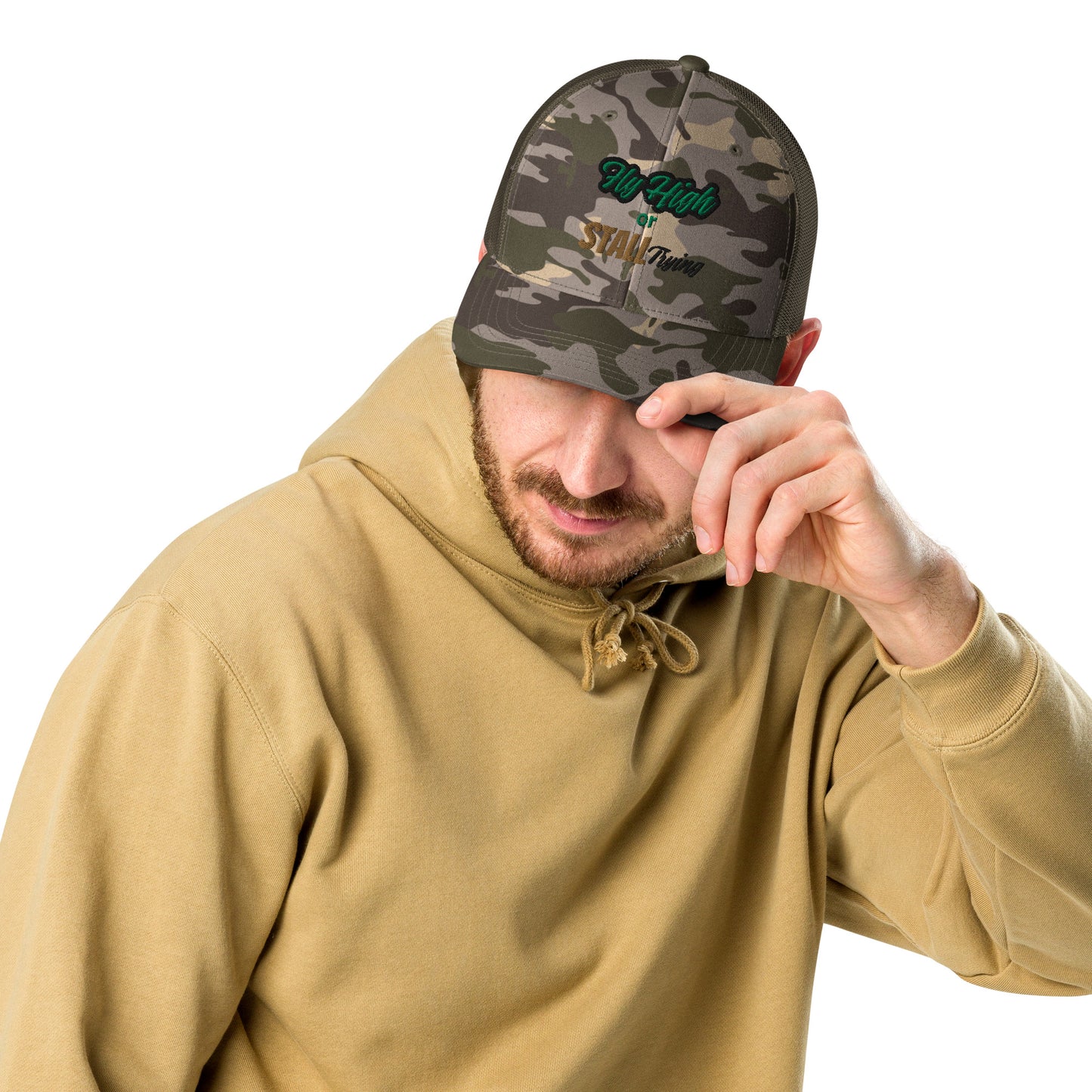 Fligh High or Stall Trying Camouflage Pilot Hat