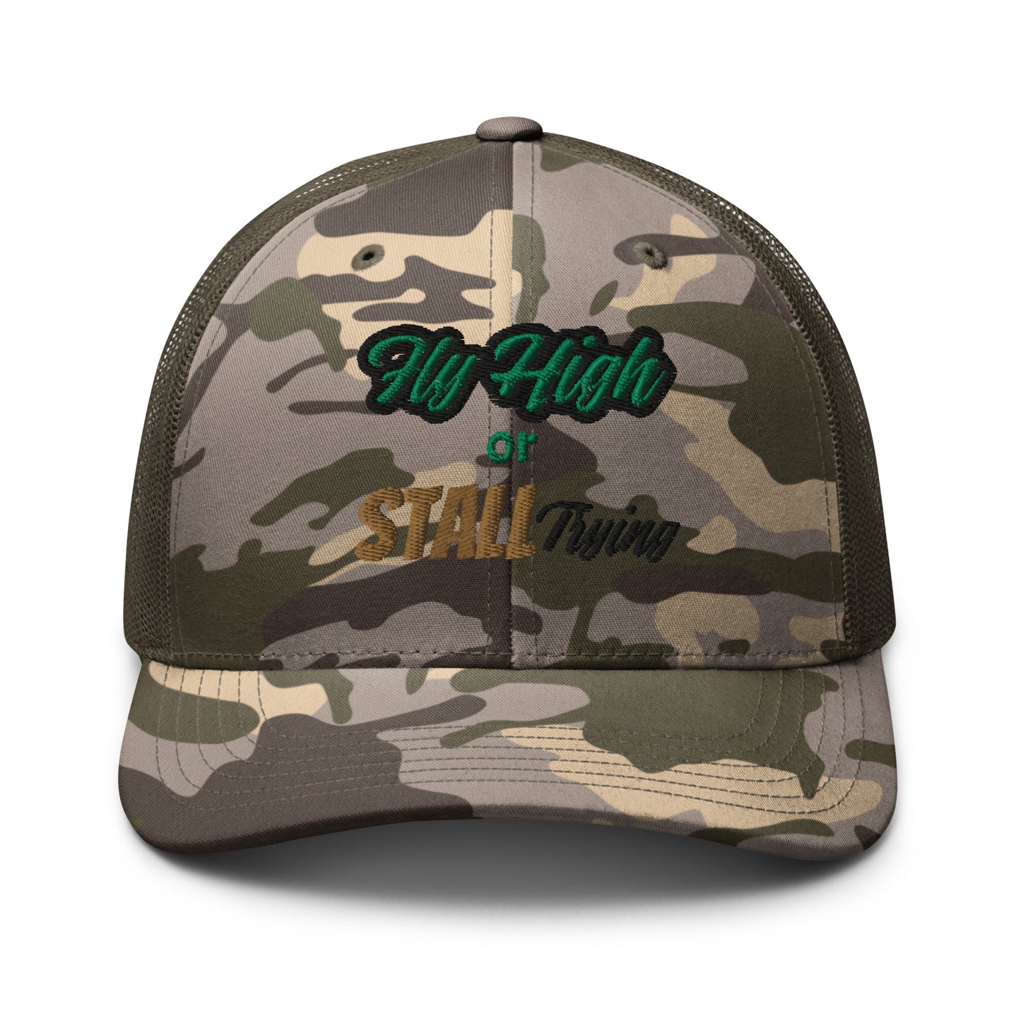 Fligh High or Stall Trying Camouflage Pilot Hat